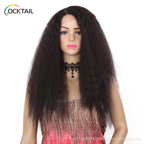 High temperature fiber yaki tangle free synthetic lace wig, kinky straight synthetic wig